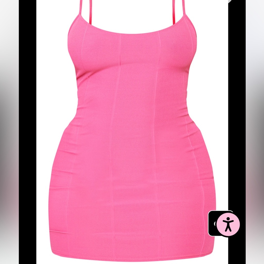 PLT Shape Hot Pink Bandage Strappy Bodycon Dress - Large